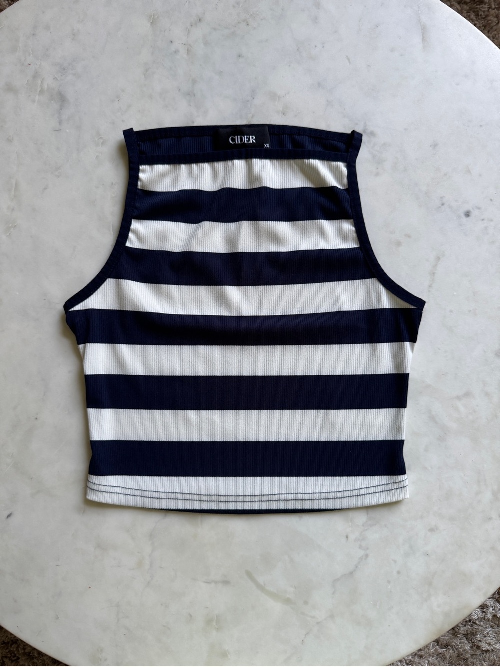 Cider Navy and White Striped High-Neck Crop Tank